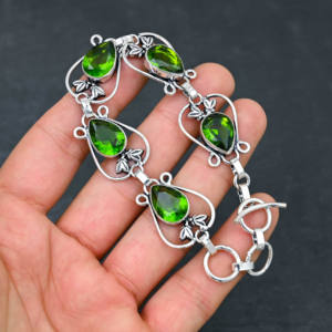 Bracelet de luxe en forme de péridot vert, certifié IGI, plaqué argent 925, fabriqué à la main, pour mariage et fête. - Product Image 3