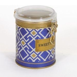 Fondo azul Líneas geométricas Diseño de patrón sin costuras 0.6L Caja de lata redonda Tapa transparente Cierre de alambre Ø 90x110mm para almacenamiento de herramientas - Product Image 2