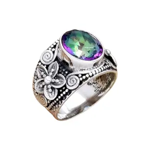 Anello di migliore qualità naturale topazio mistico gemma 925 solido in argento Sterling fatto a mano gioielli in argento 925 anello stampato