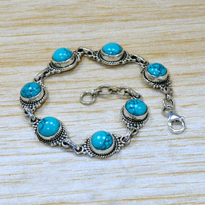 Hot Selling Turquoise Gemstone <b>Bracelet</b> Crafted From 925 <b>Sterling</b> <b>Silver</b> Ethnic Handmade Link <b>Bracelet</b> Fine Jewelry For Girls - Product Image 3