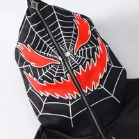 Sudadera con capucha térmica de invierno con estampado de araña, cremallera completa, 100% algodón, diseño de cara roja llamativa, estilo oversize, para streetwear, moda casual y cosplay