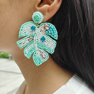 ต่างหูแฟชั่นผู้หญิงสีสันสดใสต่างหูลูกปัดทำด้วยมือต่างหูลูกปัดหิน CZ ต่างหูลูกปัดรูปใบไม้ - Product Image 4