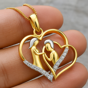 Pendentif en or blanc 14 carats avec diamants de laboratoire, design luxueux de couple s'embrassant, cadeau romantique, bijoux certifiés IGI, SHREERAJ - Product Image 1