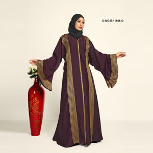 อาบายะทรงยาวแบบเรียบง่าย รักษ์โลก คอวี แขนยาว ตกแต่งอย่างมีโครงสร้างด้วยผ้าไนดา - Product Image 4