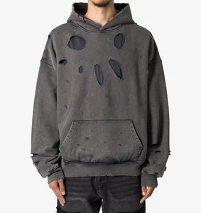 Custom Heavyweight Washed Men Fleece Cotton Sudadera con capucha desgastada Acid Wash Pullover Sudadera con capucha de invierno - Product Image 4