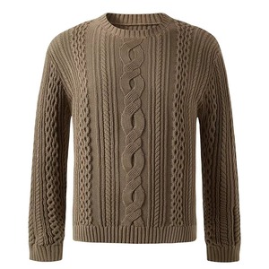 Suéter de punto de manga larga con cuello redondo para hombre del fabricante, prendas de punto de algodón de Color sólido, lana 100% para inviernos de otoño 2025 - Product Image 2