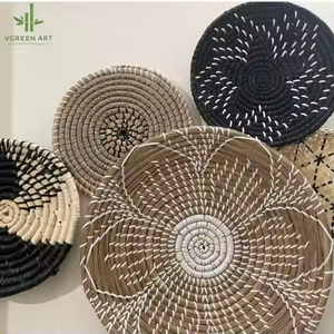 Cesta de pared contemporánea de algas marinas tejidas naturales Glam clásicas, cesta colgante plana, decoración de granja, decoración del hogar VGREENART - Product Image 1