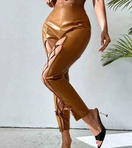 2025 femmes ample en cuir véritable pantalon de haute qualité décontracté Streetwear doux Stretch poches personnalisées PU tissu hiver Collection - Product Image 5