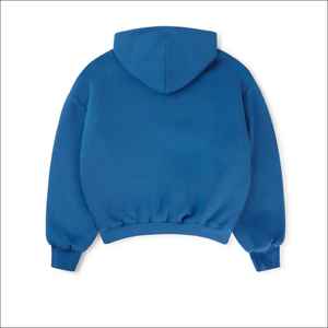 Sweats à capuche délavés au soleil IOTA SPORTS en gros, faible MOQ, 100% coton, impression sérigraphique personnalisée, épaules tombantes, sweats à capuche surdimensionnés pour hommes, bleu royal - Product Image 2