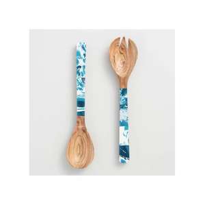 Cuillère en bois antique en bois d'acacia naturel poli et fait à la main avec poignée en résine pour accessoires de cuisine pour la maison - Product Image 5