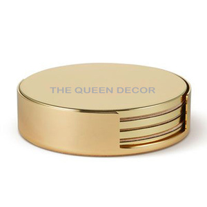 Aluminum Metal <b>Gold</b> Finish Design <b>Coasters</b> Indoor Tableware Fresh Metal Design with Decorative Pads & Mats - Product Image 1