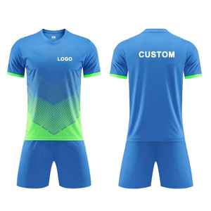 Maillots de football personnalisés pour hommes adultes, 100% polyester, nom d'équipe personnalisé, uniformes de football bleus, tailles plus grandes, uniformes de football, service OEM - Product Image 4