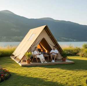 เต็นท์แกลมปิ้งสุดหรูรูปทรงตัวเอ รุ่นกิริกิริ |   เต็นท์แคนวาสทรงเอเฟรมสำหรับรีสอร์ทกลางแจ้ง  กระท่อมแคนวาสสำหรับแกลมปิ้งกลางแจ้ง - Product Image 5