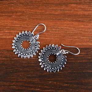 Antique Design Drop Earrings Floral <b>Sunflower</b> Tribal Brass Jewelry Women Silver Plated Boho Geometric Design Wholesale/OEM/ODM - Product Image 3