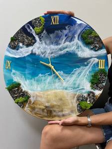 Horloges murales en résine époxy moderne faites à la main de qualité supérieure ARTISTIC, espaces exquis, décoration intérieure unique, cadeau, salon, cuisine, numérique LED - Product Image 4