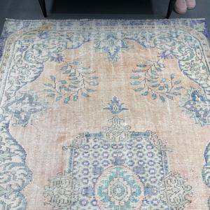 Alfombra Turca Vintage, Alfombra de 6x9.4 pies, Alfombra de Lana con Diseño Floral Azul y Marrón - Product Image 3