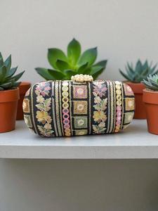 Handcrafted Yellow Floral Embroidered Clutch Purse With <b>Pearl</b> Clasp Luxury Wedding Party Evening Bag Women <b>Handbag</b> Gift India - Product Image 4