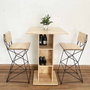 Contemporary Bar Furniture Set with Cabinet and 2 Wooden Bar Stools with Iron <b>Frames</b> for Home Bar and Restaurant Use - Product Image 4