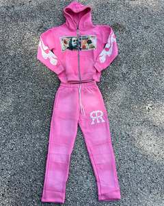 Chándal de invierno pesado de algodón 100% hecho en fábrica, sudadera con capucha y chándal lavados con ácido Vintage para hombre de Hip Hop de gran tamaño - Product Image 4