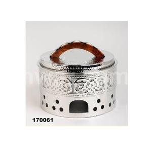 Olla caliente redonda de acero inoxidable plateada hecha a mano con tapa martillada y mango de madera maciza para decoración de mesa de comedor de Hotel en casa - Product Image 1