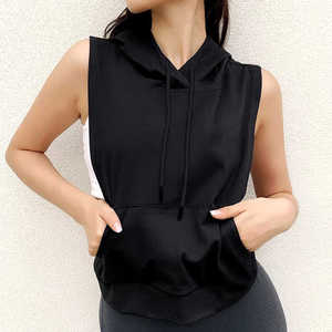 Custom Logo <b>Sleeveless</b> Basic Blank Crop Top Pullover Stylish Comfortable Women <b>Hoodies</b> - Product Image 3