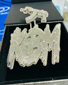 14K Jaune & Argent Plaqué 4Ct Moissanite Couronne KBM Lettre Pendentif Style Classique Parti-Prêt Personnalisable Forme de Diamant pour les Enfants - Product Image 4