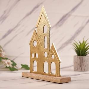Estatuilla de Casa de aluminio dorado con base de madera para decoración del hogar, escritorio de oficina y fines de regalo - Product Image 5