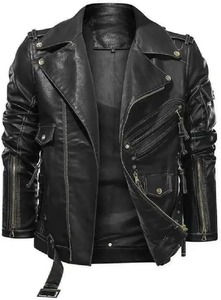 แจ็คเก็ตหนัง PU ผู้ชายมีกระเป๋าซิปมีกระเป๋า, แจ็คเก็ตหนังคุณภาพสูงนักบินบอมเบอร์มีซิปแจ็คเก็ตหนังลำลองสำหรับนักขี่จักรยาน - Product Image 3