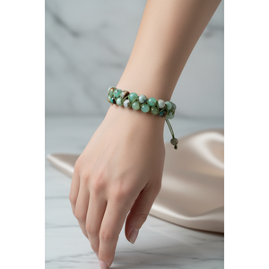 Bracciale in Macramè con Doppia Fila di Crisoprasio 8mm, Pietra Naturale - Product Image 2
