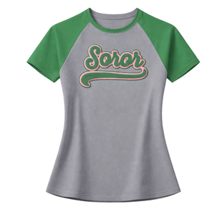 Steel Grey 08 Soror Raglan Sleeve <b>T</b> <b>Shirt</b> Greek Sorority Womens Pink & Green Tee College Sisterhood Stylish Casual Apparel - Product Image 3