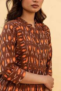 Robe bohème Coco, tissage à la main, ikat, pur coton, décontractée, occasionnelle, vacances, été, marron orange - Product Image 4