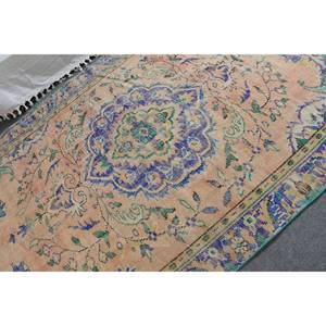 Classique Vintage turc laine Latex tapis Beige bleu Patchwork Design 5.7X9.9 pieds plat tissage Technique pour salon décor - Product Image 5