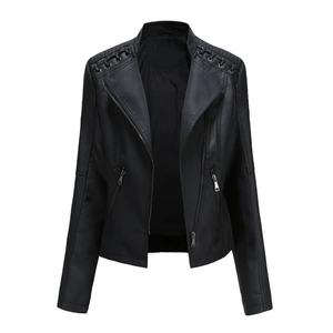 Veste en cuir pour femme, veste en cuir à manches longues unie pour femme, logo de conception OEM, vente en gros de vestes en cuir pour femmes 2026 - Product Image 6