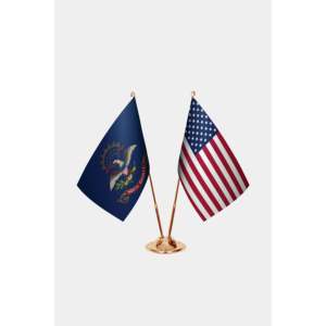 Custom North Dakota & U.S. Desk <b>Flag</b> Set Satin Plastic Polyester Silk with Aluminum <b>Pole</b> <b>for</b> Education - Product Image 2