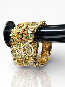 Premium Selling Multi Colour Elephant Design Pearl <b>Bangles</b> <b>Set</b> with Bezel Setting and 18K Gold Plated Polish at Wholesale Price - Product Image 4