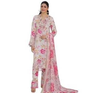 Kurta recto de algodón puro con estampado Floral moderno con pantalones y Dupatta hecho a mano forma personalizada producto a granel por AA IMPEX - Product Image 1