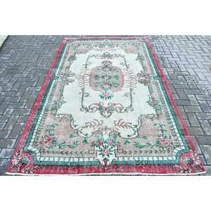 5.4x8.9 ft Vintage Rug, Turkish Rug, <b>Red</b> Solid <b>Wool</b> Rug - Product Image 1
