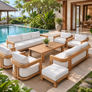 Modern Teak <b>Outdoor</b> Sofa Set Waterproof <b>Cushions</b> Patio <b>Garden</b> Villa Courtyard Seating Furniture - Product Image 2