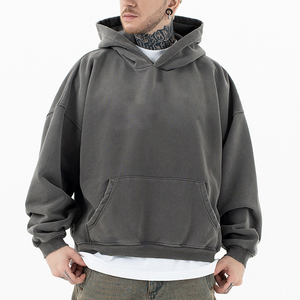 Vente en gros de sweats à capuche d'hiver personnalisés, vintage, délavés à l'acide, unis, en molleton épais polyester/nylon, coupe oversize, effet délavé à la pierre - Product Image 4