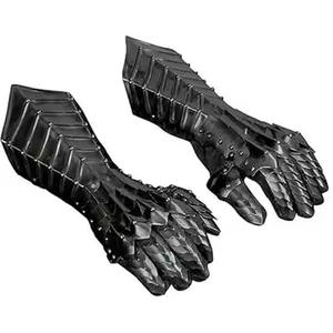 Guantes de armadura personalizados de acero chapado en plata negra antigua, guantes cruzados de caballero Medieval pulido para hombres, regalo de Metal Premium - Product Image 4