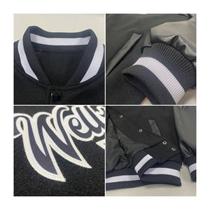 Veste universitaire pour hommes en gros, style streetwear, col montant d'hiver, patch en chenille, manches en cuir, vêtements d'extérieur streetwear - Product Image 2