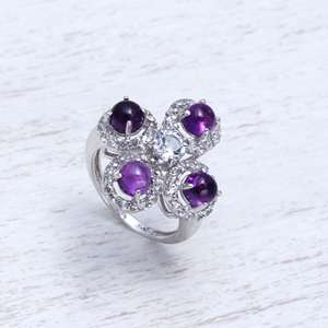 Anillo de ajuste de punta de Plata de Ley 925 con piedra preciosa de amatista facetada, joyería fina con color púrpura para bodas - Product Image 4