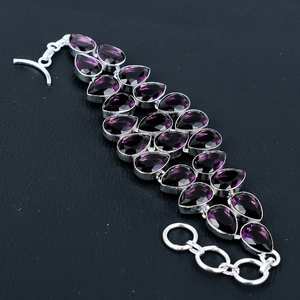 Amethyst Gemstone Handmade 925 Sterling <b>Silver</b> Bracelet <b>Silver</b> Jewelry Unisex Gift Bracelet For <b>Women</b> - Product Image 1