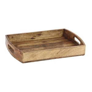 Bandeja de madera Premium en color bambú natural con elegante forma ovalada y borde de cuentas perfecto para servir y exhibir - Product Image 5