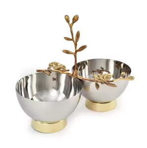 Bols de service décoratifs en métal de luxe Bol à fruits et légumes Décoration de table Branches de feuilles Ensemble de bols de service modernes de luxe - Product Image 2