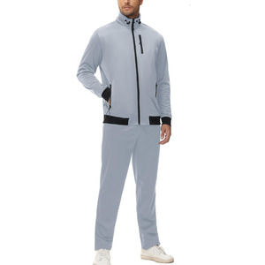 Survêtements souples à fermeture éclair avec poches à fond côtelé noir dernier cri Survêtements à fermeture éclair personnalisés sérigraphiés pour hommes Ensemble deux pièces - Product Image 3