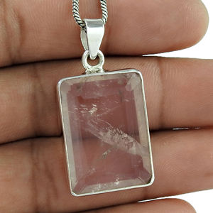 925สเตอร์ลิงเงินธรรมชาติโรสควอตซ์ตัดอัญมณีจี้คลาสสิกขายส่งเครื่องประดับที่ทำด้วยมือปรับรูปร่างได้ตามต้องการ - Product Image 3