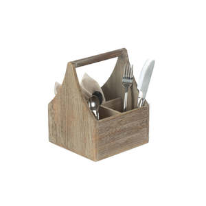 Cubiertos de madera cuadrados con efecto de roble de 4 secciones para almacenamiento y organización de utensilios - Product Image 2