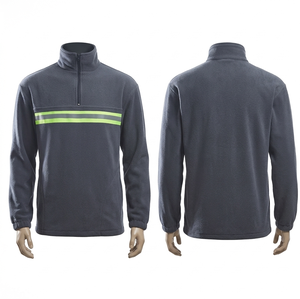 Veste de travail en polaire Teddy Sherpa Premium 450 GSM, crème avec bordure marine, logo personnalisé, fermeture éclair intégrale, hiver, randonnée, camping - Product Image 2
