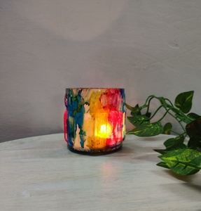 Customized 2023 Green Marbleized Fancy High-Quality Handmade Decorative Multi-purpose Small <b>Square</b> Petal Candle <b>Glass</b> Jar - Product Image 4